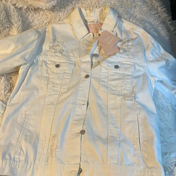 Missguided Jackets & Coats | Missguided Barbie Distressed Denim Jacket -White New | Color: White | Size: 4 | Pm-49362681'S Closet